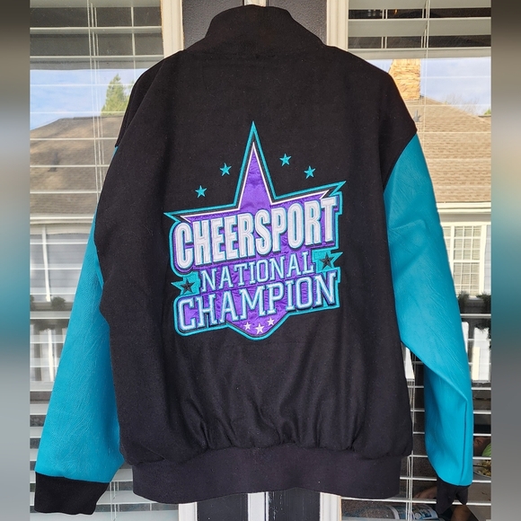 Cheersport National Champion varsity jacket black body and turquoise sleeve XXXL - Picture 4 of 11